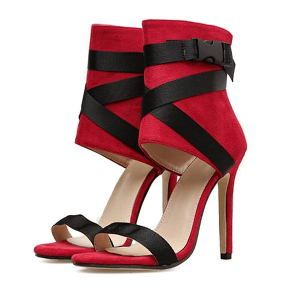 Wide Ankle Strap Open Toe High Sandals prettychix Red 7.5 