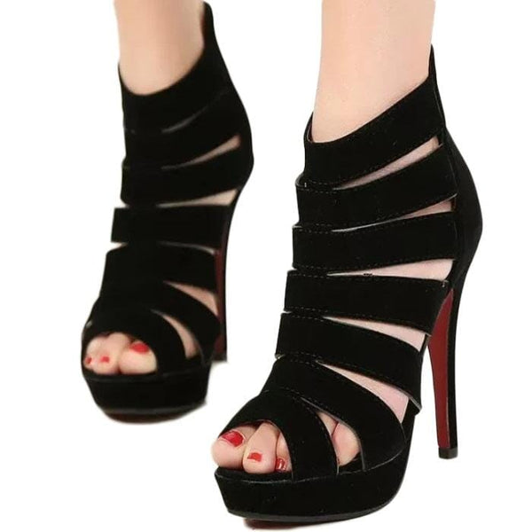 Wide Strap Peep Toe Platform Sandal Heels prettychix Black 5 