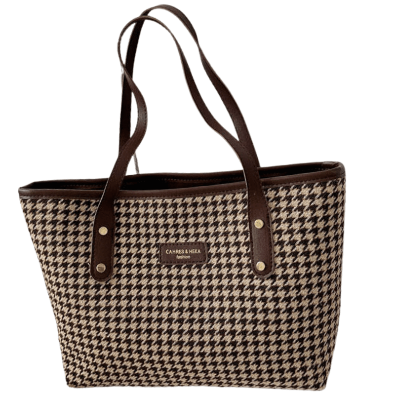 Women's Capacity Plaid Shoulder Bag Purse prettychix Brown 