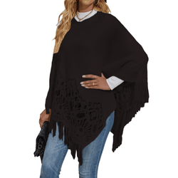 Women's Lace Tassel Shawl Sweater Apparel prettychix Black L 
