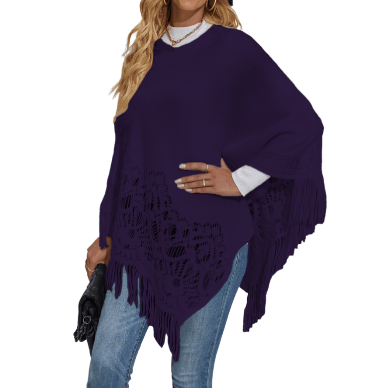 Women's Lace Tassel Shawl Sweater Apparel prettychix DarkBlue L 