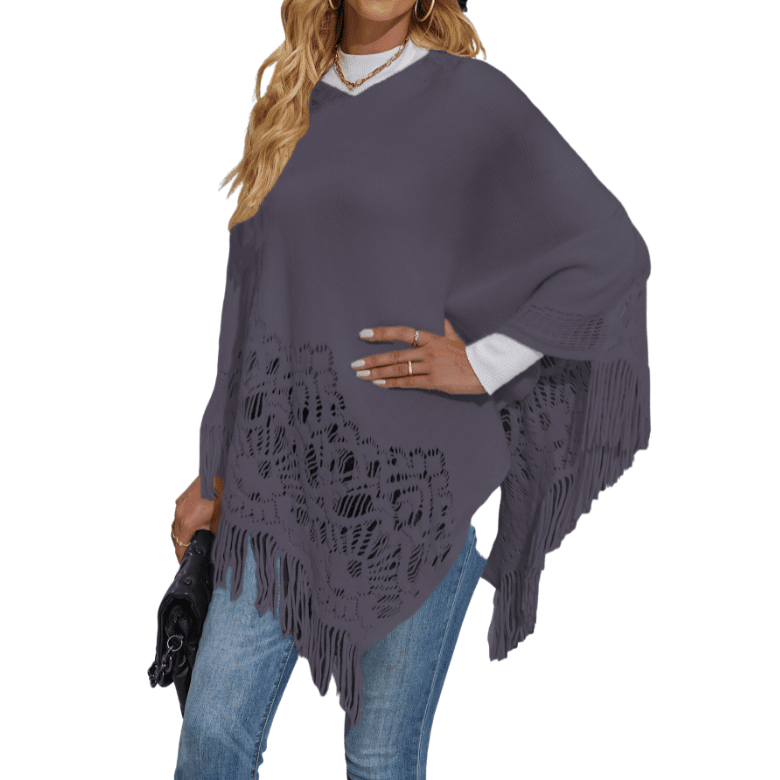 Women's Lace Tassel Shawl Sweater Apparel prettychix Gray L 