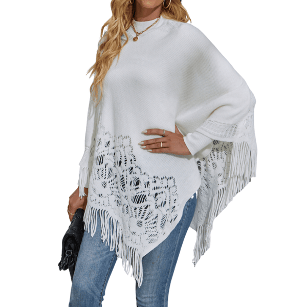 Women's Lace Tassel Shawl Sweater Apparel prettychix White L 