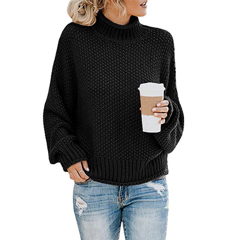 Women's Turtleneck Sweater Pullover Apparel prettychix Black 2XL 