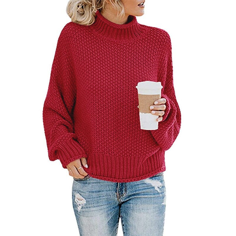 Women's Turtleneck Sweater Pullover Apparel prettychix Crimson 2XL 