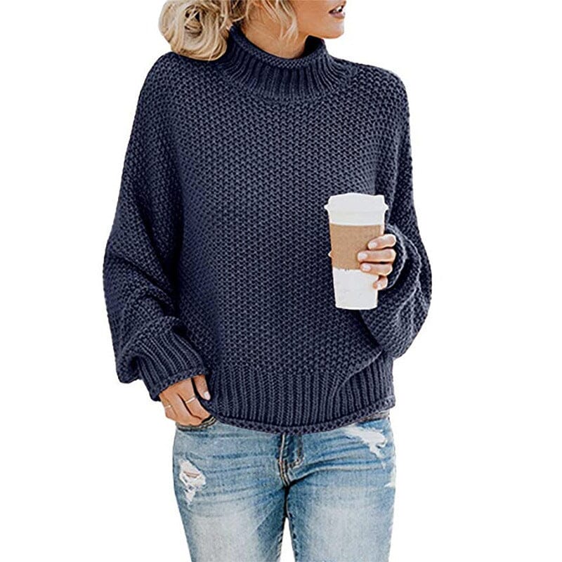 Women's Turtleneck Sweater Pullover Apparel prettychix DarkBlue 2XL 