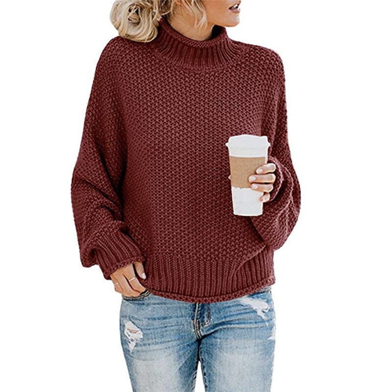 Women's Turtleneck Sweater Pullover Apparel prettychix DarkRed 2XL 