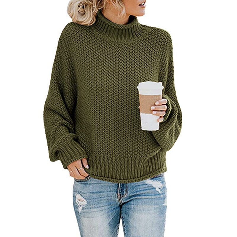 Women's Turtleneck Sweater Pullover Apparel prettychix Green 2XL 