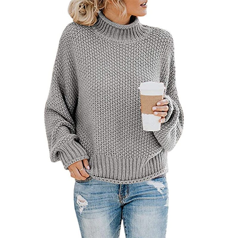 Women's Turtleneck Sweater Pullover Apparel prettychix Grey 2XL 