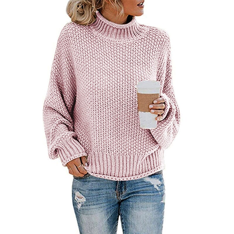 Women's Turtleneck Sweater Pullover Apparel prettychix MistyRose 2XL 