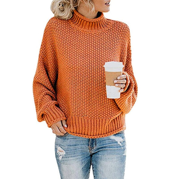 Women's Turtleneck Sweater Pullover Apparel prettychix OrangeRed 2XL 