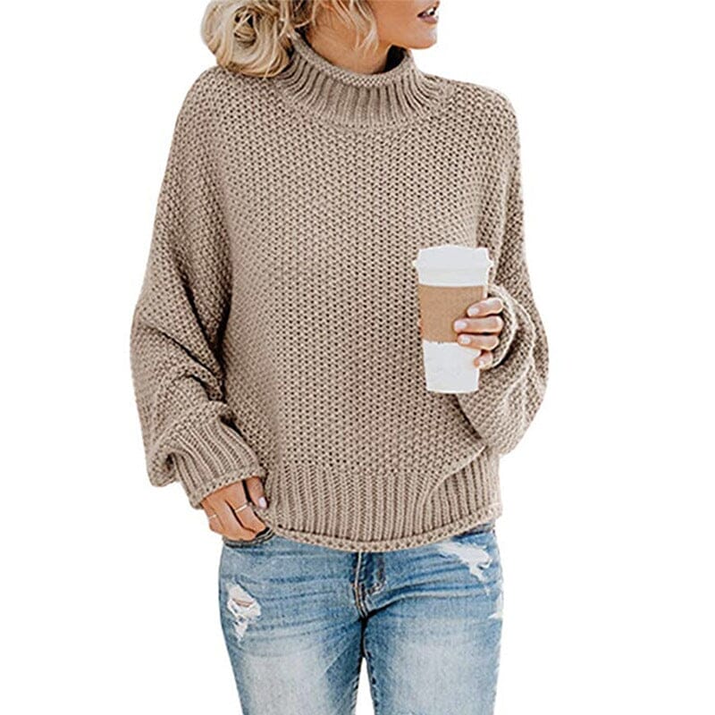 Women's Turtleneck Sweater Pullover Apparel prettychix Tan 2XL 