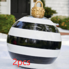 Christmas Ornament Ball Outdoor Pvc 60CM Inflatable Decorated Ball PVC Giant Big Large Balls Xmas Tree Decorations Toy Ball Gifts prettychix Black stripes 2PCS 60cm