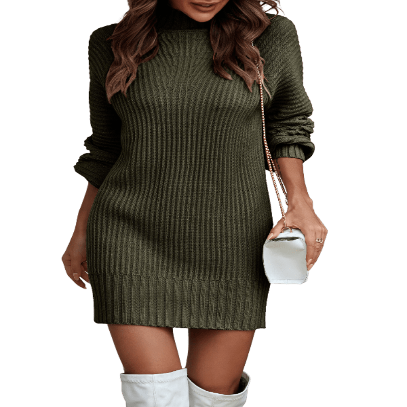 Autumn Fashion Long Sleeve Sweater Dress Apparel prettychix DarkGreen L 