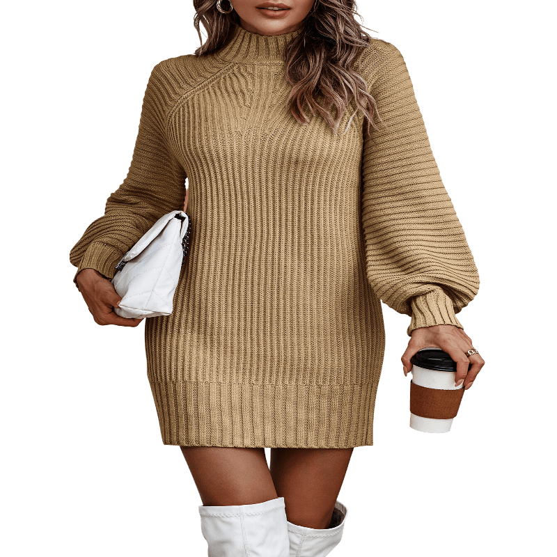 Autumn Fashion Long Sleeve Sweater Dress Apparel prettychix Khaki L 