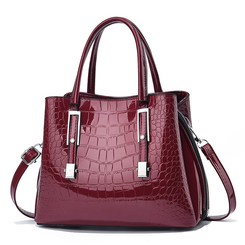 Crocodile Embossed Drop Front Handle Messenger Bag Purse prettychix DarkRed 