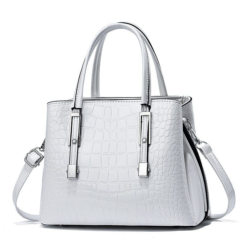 Crocodile Embossed Drop Front Handle Messenger Bag Purse prettychix White 