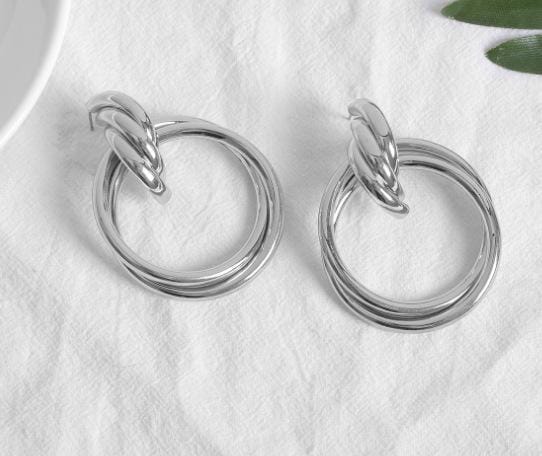 Crossover Hollow Round Earrings Jewelry Pretty Chix Silver 