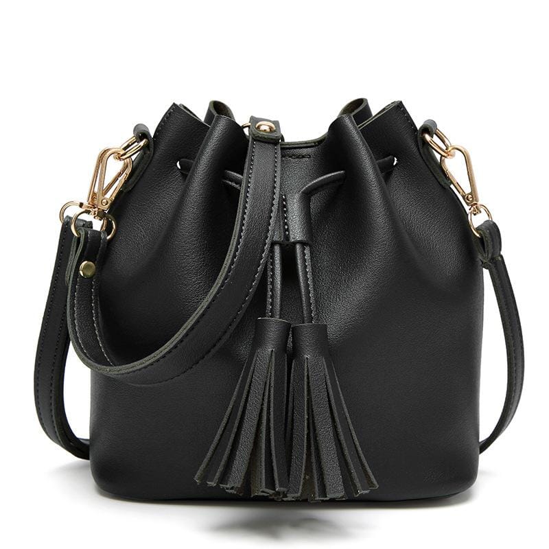 Draw String Tassel Handbag prettychix Black 