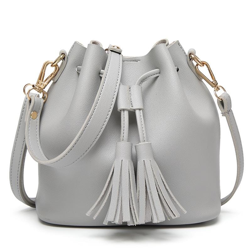 Draw String Tassel Handbag prettychix Gray 