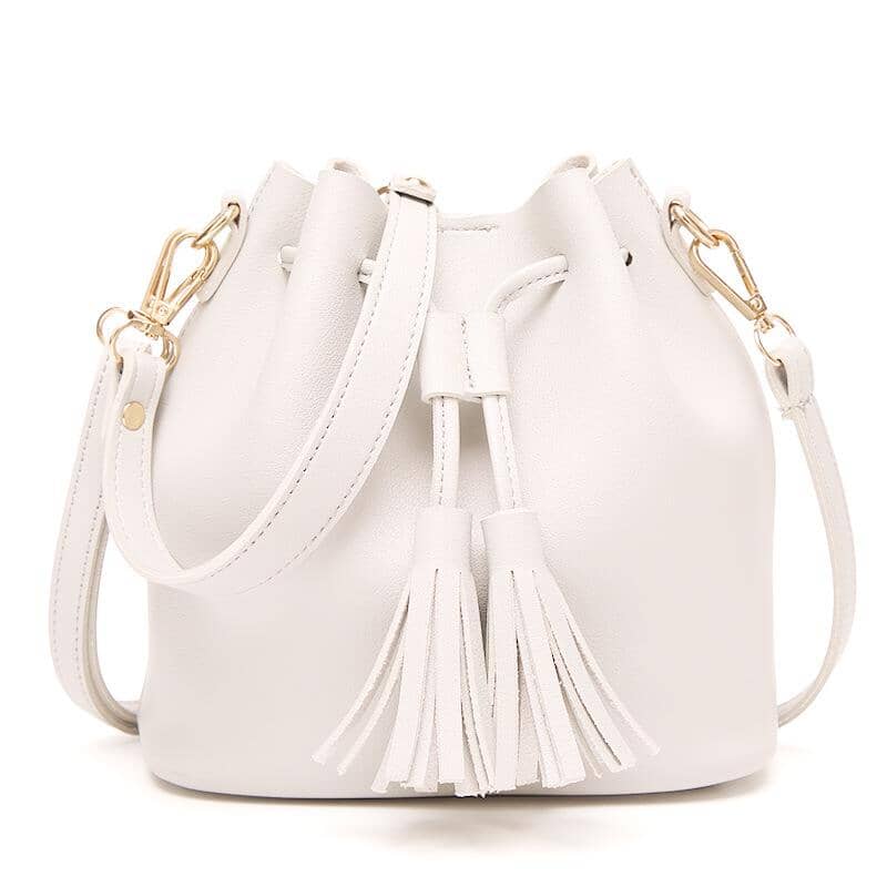 Draw String Tassel Handbag prettychix White 