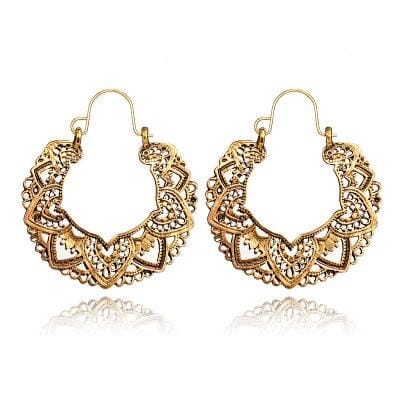 Leaf Pattern Hoop Earrings Jewelry Pretty Chix Gold 