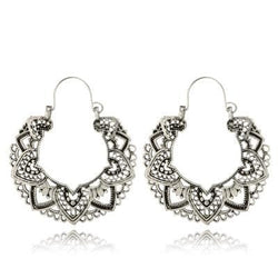 Leaf Pattern Hoop Earrings Jewelry Pretty Chix Silver 