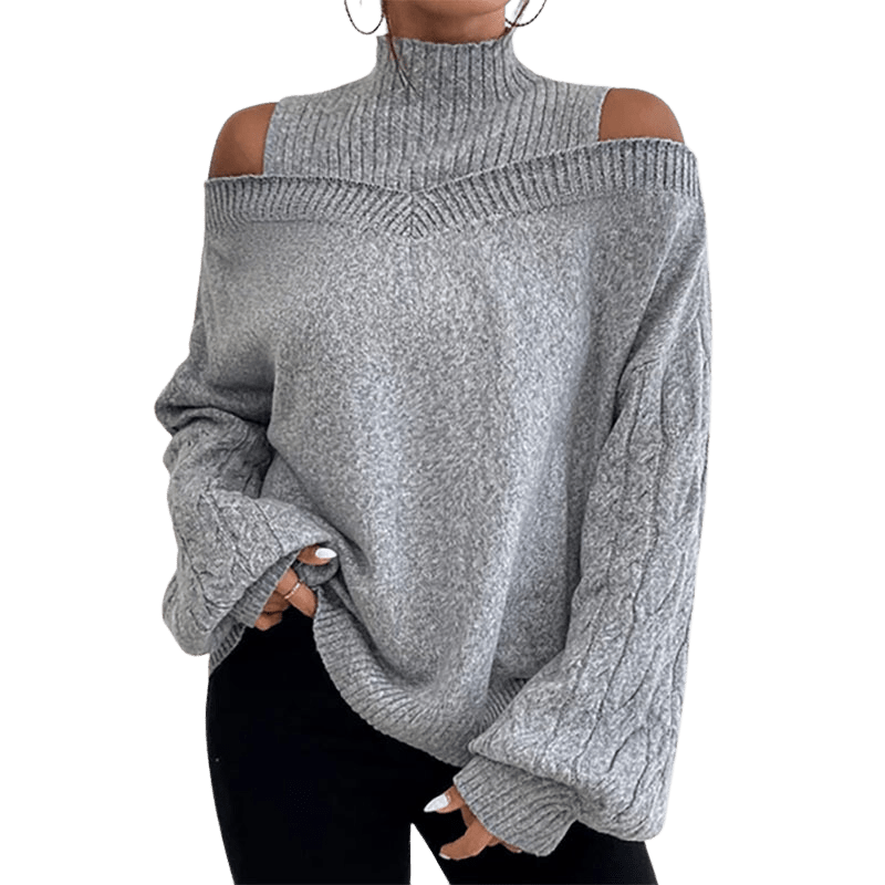 Mock Neck Cold Shoulder Sweater Apparel prettychix Gray 2XL 