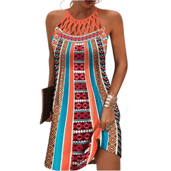 Pattern Print Net-Halter Dress Apparel prettychix 