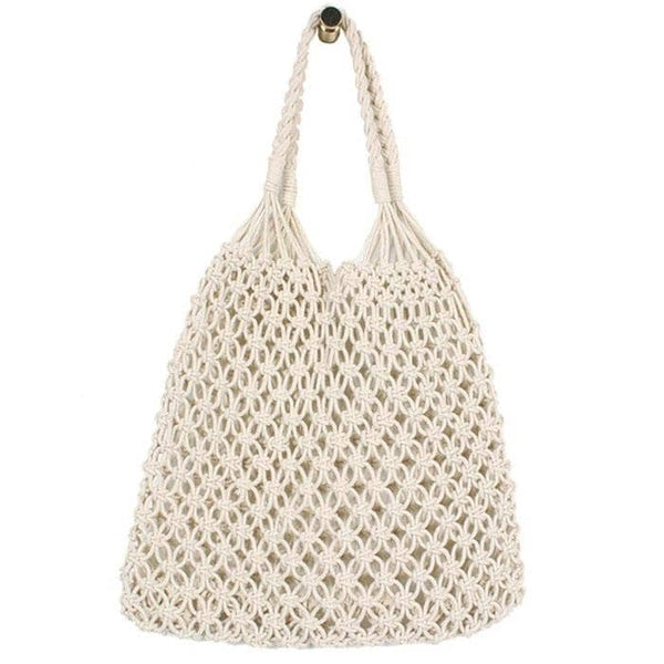 Rope Woven Tote Handbag prettychix White 