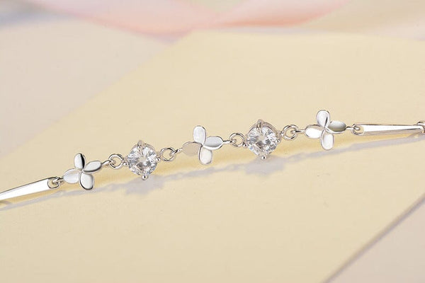 Sterling Silver Clover Bracelet Jewelry prettychix White 