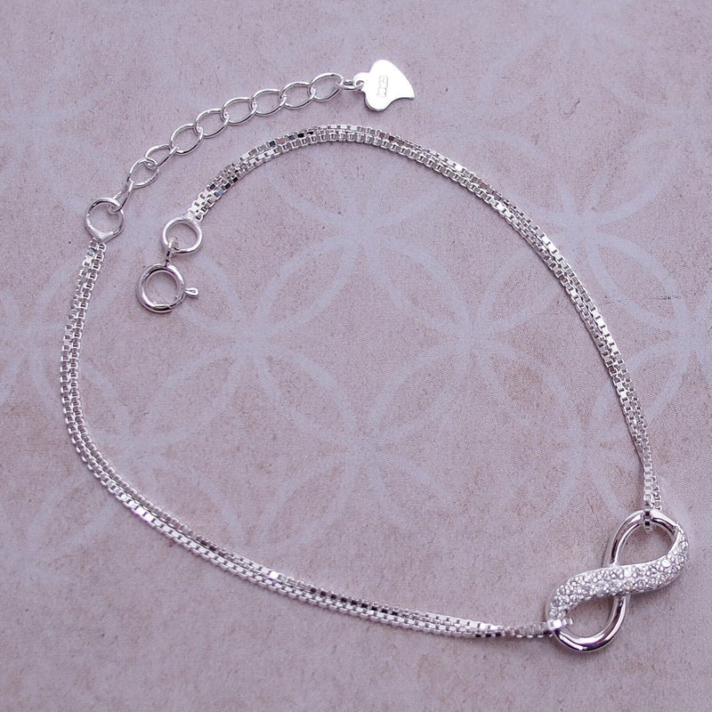 Sterling Silver Double Chain Infinity Bracelet Jewelry Pretty Chix 