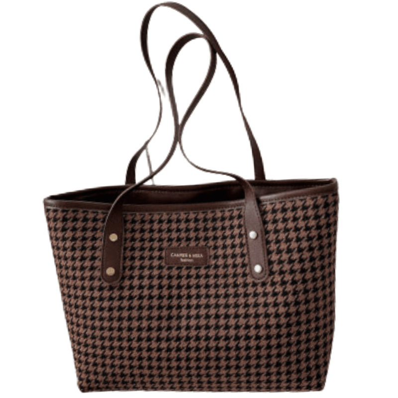 Women's Capacity Plaid Shoulder Bag Purse prettychix SaddleBrown 